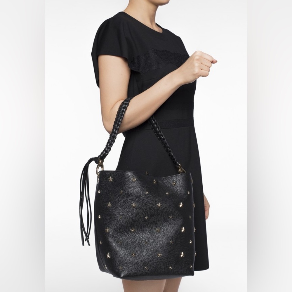 RED Valentino Pebbled Leather Bucket Bag black Stars Studs